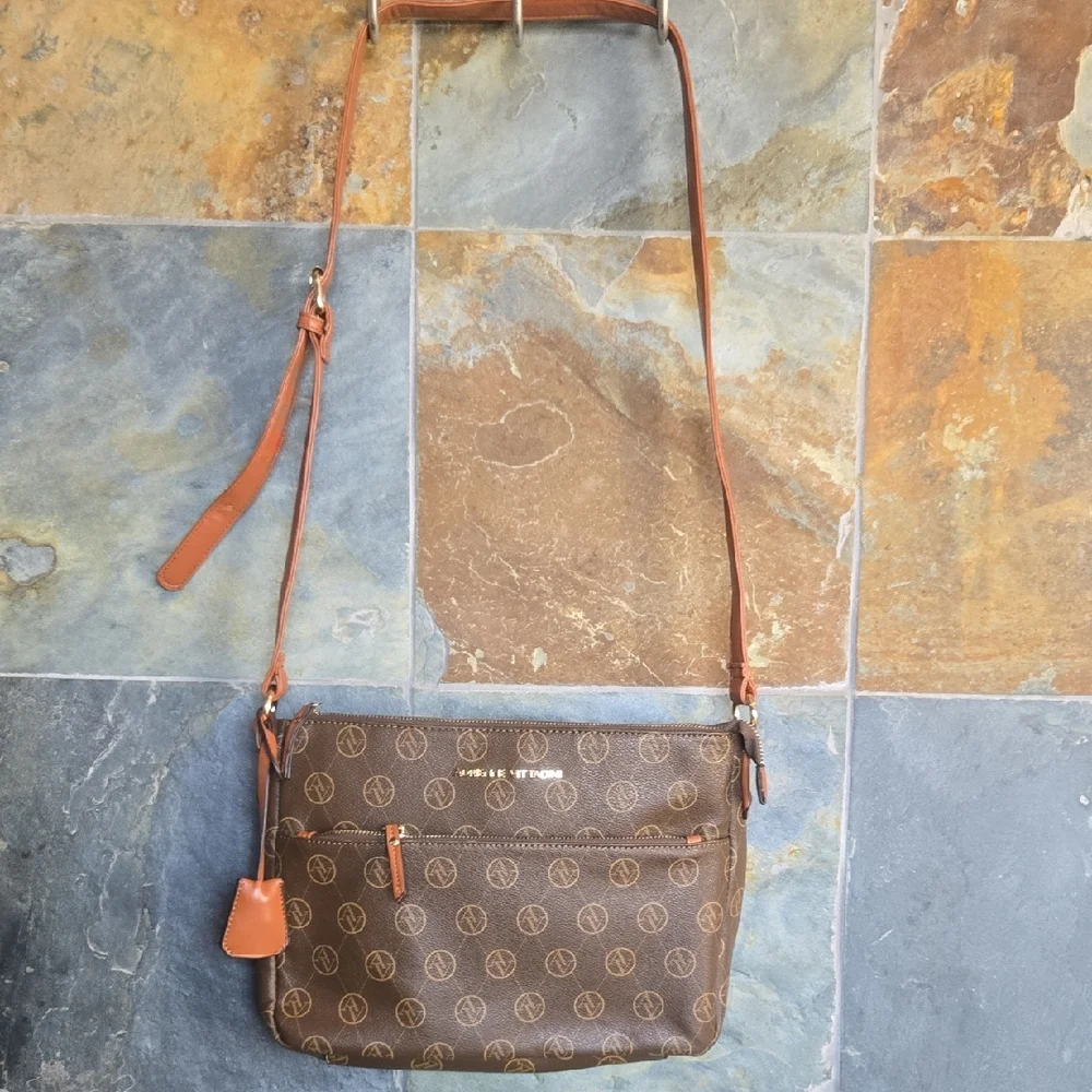 Adrienne Vittadini Brown Logo Messenger Bag